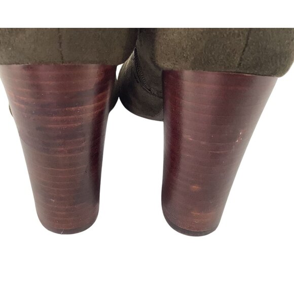 Tommy Hilfiger Womens Heeled Ankle Boots Olive Suede & Leather Gold Button S 8.5 - Picture 4 of 10